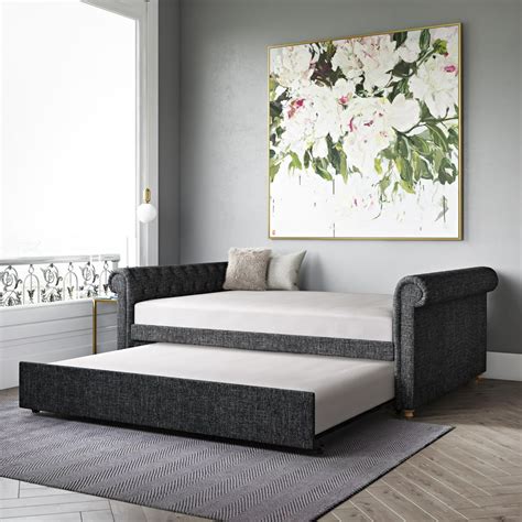 Dhp Sophia Upholstered Queen Daybed And Full Trundle Dark Gray Linen