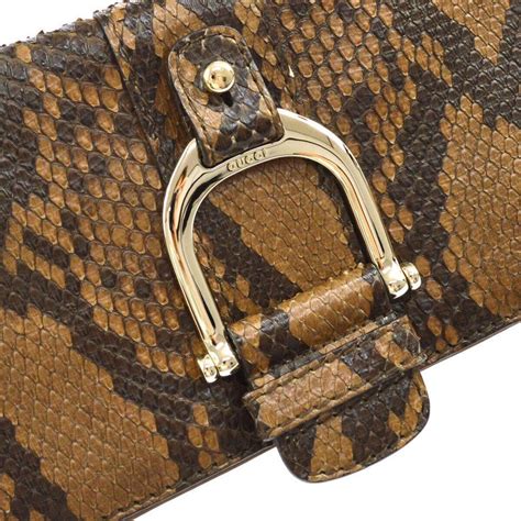 Gucci Taupe Snakeskin Leather Gold Horsebit Evening Envelope Flap