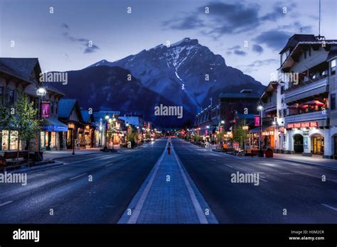 Main Street Of Banff Townsite In Banff National Park Alberta Stock