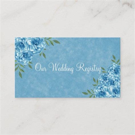 Watercolor Dusty Blue Floral Wedding Registry Business Car Wedding