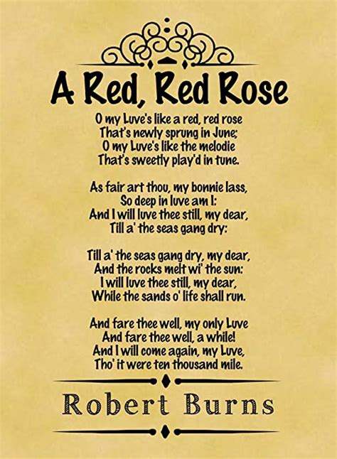 A4 Size Parchment Poster Classic Poem Robert Burns A Red Red Rose