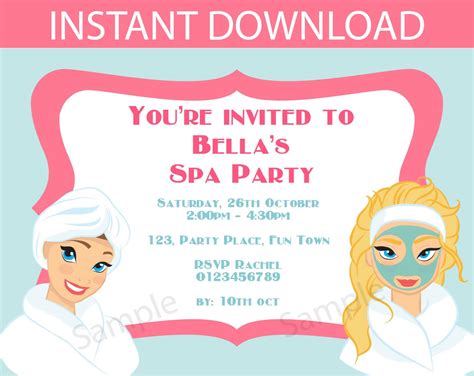 Spa Party Printable Invitation Instant Download Etsy