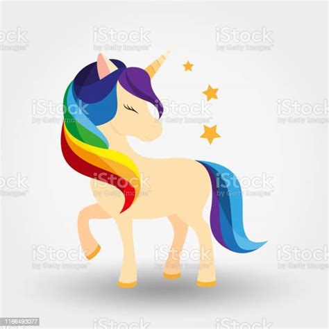 Unicorn Icon Rainbow Mane Vector Illustration Flat Design Style Stock