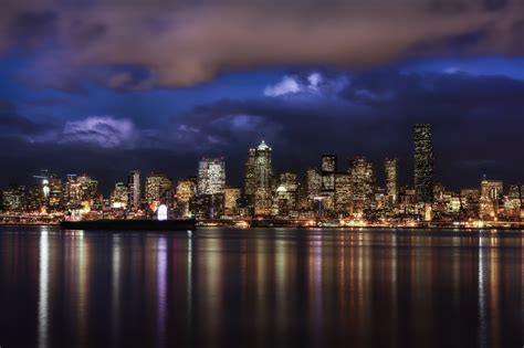 Wallpaper Seattle Urban Reflection Skyline Night