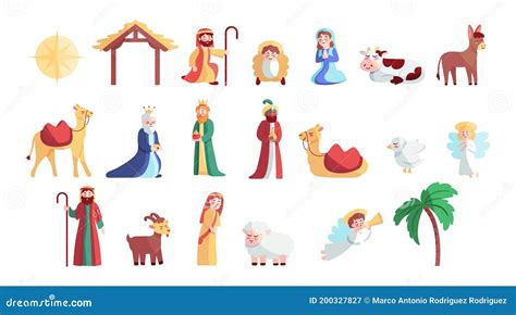 Icons Set Of Nativity Characters Stock Vector Illustration Of