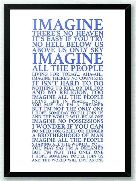 Imagine John Lennon Lyrics Song Lyrics Typography Print Etsy