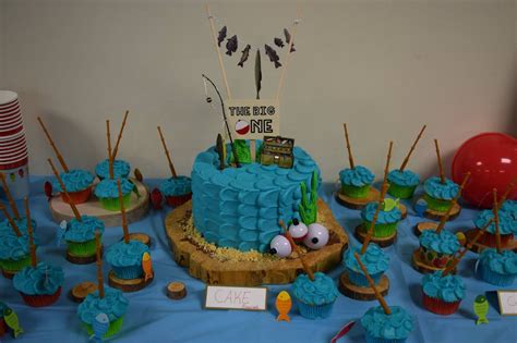 O Fish Ally The Big One First Birthday Party Fishing Cake And Cupcakes