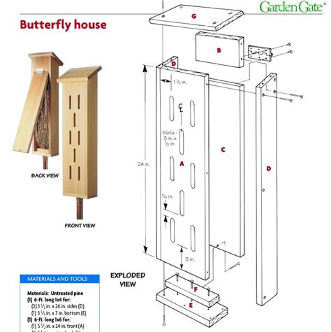 These long, narrow entrances are fashioned to allow butterflies to walk inside. Free butterfly house plans | Butterfly house, Bird house ...