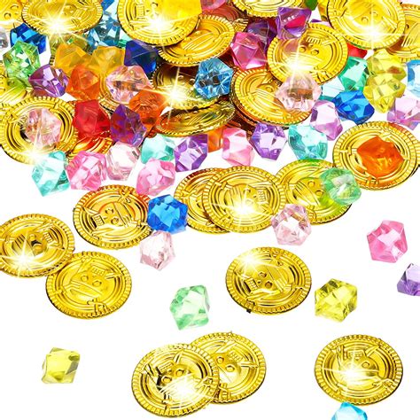 Buy 150 Pieces Plastic Pirate Gold Coins Acrylic Colored Gems Pirate