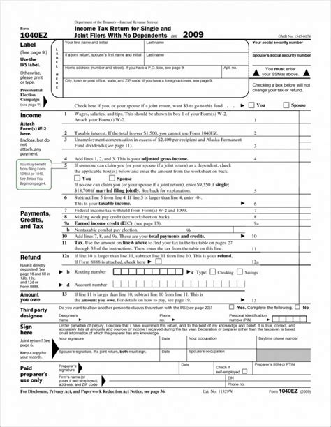 1040ez Tax Filing Form Form Resume Examples
