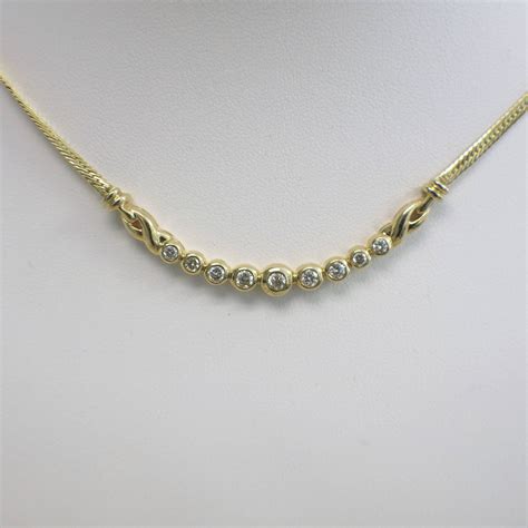 14k Bezel Set Ascending Curved Bar Diamond Necklace In 2022 Necklace