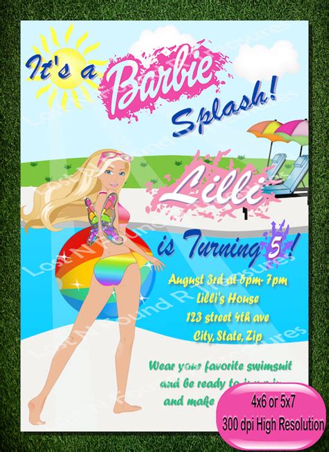 Barbie Invitation Barbie Birthday Barbie Pool Party Etsy