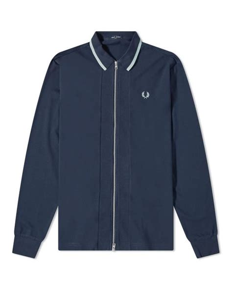 fred perry zip through polo shirt in blue for men lyst