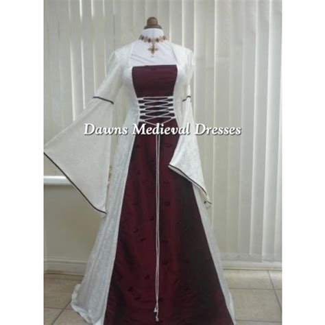 Medieval Pagan Cream And Wine Velvet Wedding Dress Dawns Medieval Dresses
