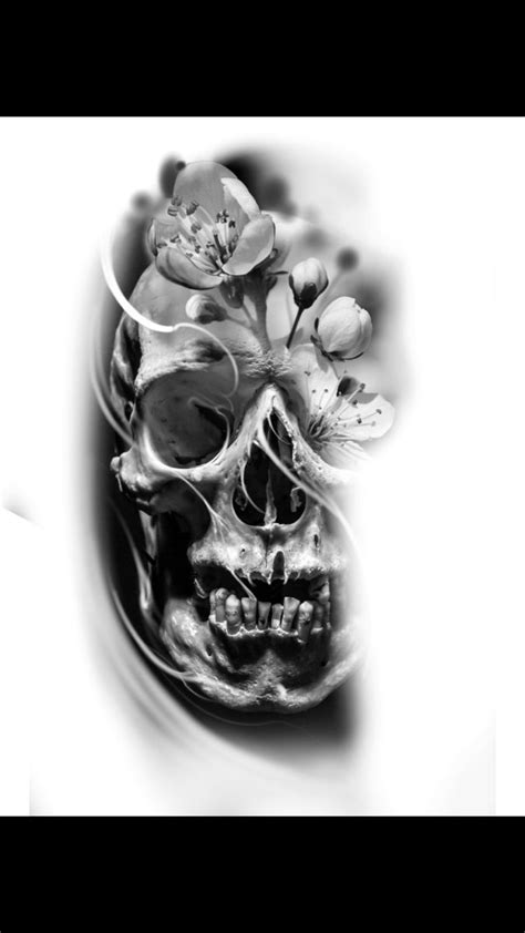 Skull With Cherry Blossoms Tattoo Skull Rose Tattoos Skull Tattoo Design Skulls Drawing