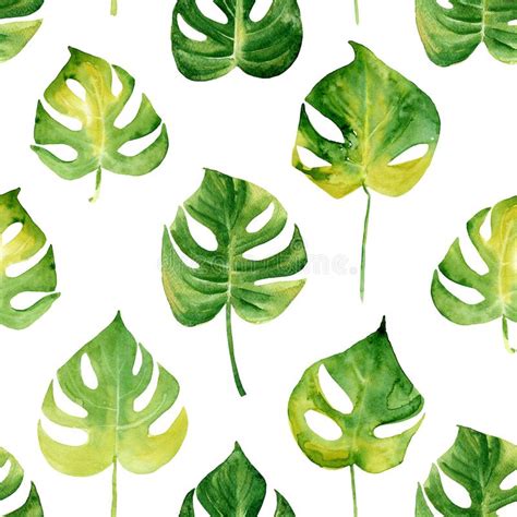 Seamless Pattern With Watercolor With Tropical Leaves Stock