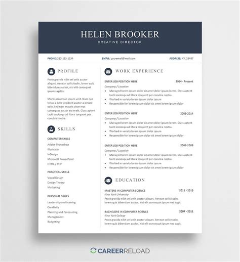 Whether you're looking for a traditional or modern cover letter template or resume example, this. Free Cv Template For Word - Free Download - Career Reload ...