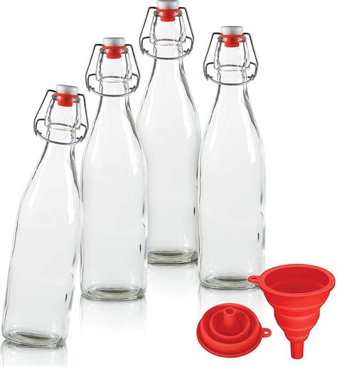 Glass Swing Top Bottles With Funnel Set Of 4 Clear Grolsch Bottle