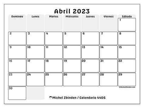 Calendario Abril De 2023 Para Imprimir “47ds” Michel Zbinden Pe