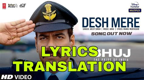 Desh Mere Lyrics In English With Translation Bhuj Arijit Singh