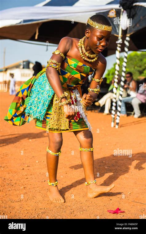 Ghana March 3 2012 Ghanaian Girl In National Colors Clothes Dances