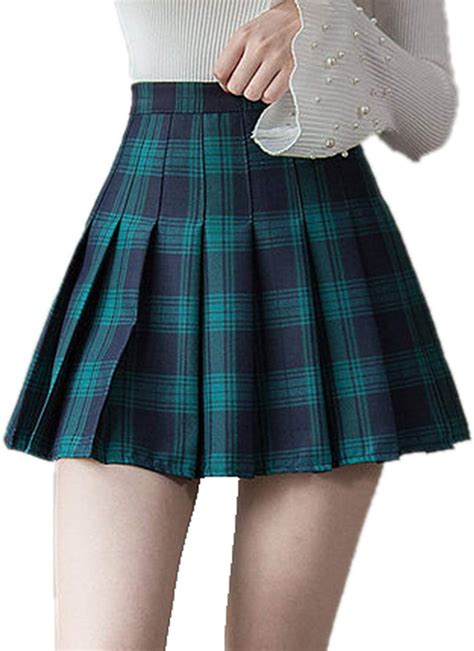 Ndjqer Women Pleat Skirt Harajuku Plaid Skirts Mini Cute