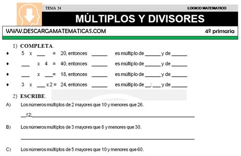 Descargar Multiplos Y Divisores Matematica Cuarto De Primaria Descarga Matematicas