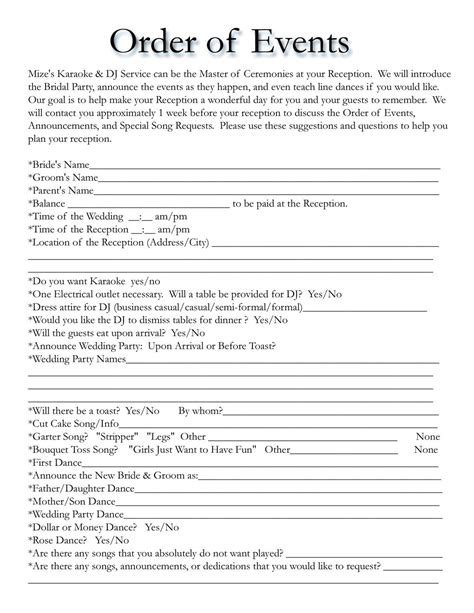 The wedding song (vocal) ceremony, unity candle, sand ceremony. wedding itinerary templates free | Wedding Template ...