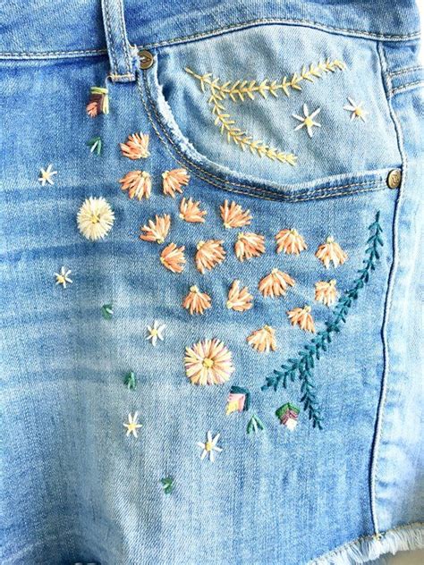 Hand Embroidery Floral Denim Shorts Etsy Floral Denim Denim Embroidery Floral Denim Shorts