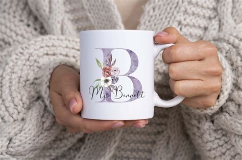 Personalised Initial Mug Name Floral Initial Mug Gift Etsy