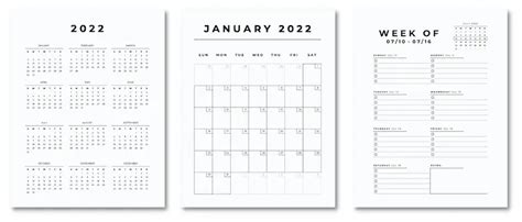 2022 Printable Calendars Minimalist Yearly Weekly Monthly