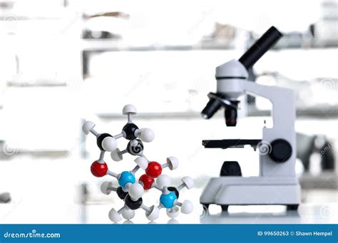 Microscope With Molecule Model In Lab Stock Image Image Of Atom