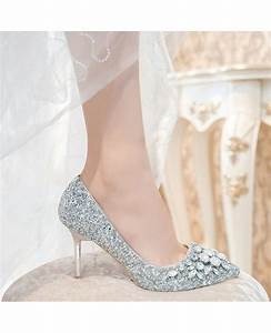 Sparkly Silver Cinderella Wedding High Heels With Crytals