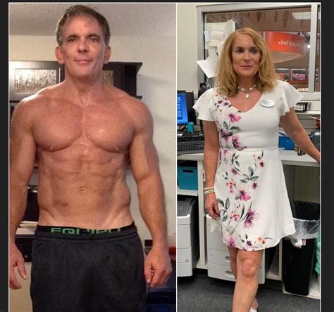 a man and woman posing for pictures in the same room one is showing off his muscles
