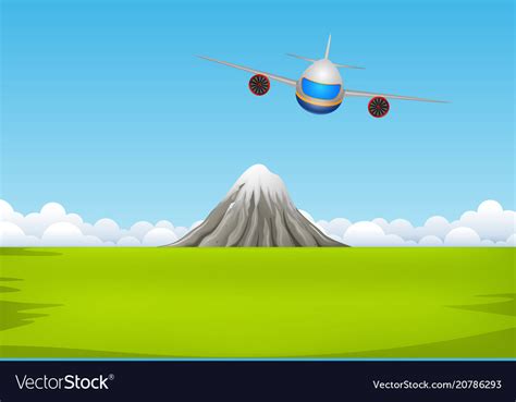 A Commercial Plane Flying Over Mountain Royalty Free Vector