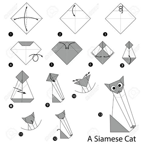 Step By Step Instructions On How To Make Origami Siamese Cat Stock