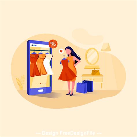 Trying Clothes Illustration Vector Free Download