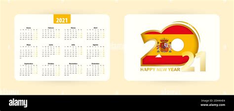 Calendario De Bolsillo Español 2021 Feliz Nuevo Icono De 2021 Años Con Bandera De España