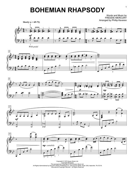 Bohemian Rhapsody Classical Version Arr Phillip Keveren Sheet