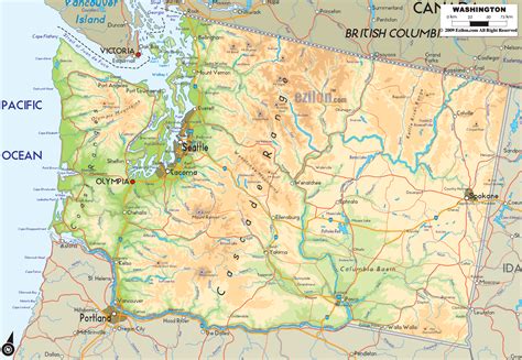 Physical Map Of Washington Ezilon Maps