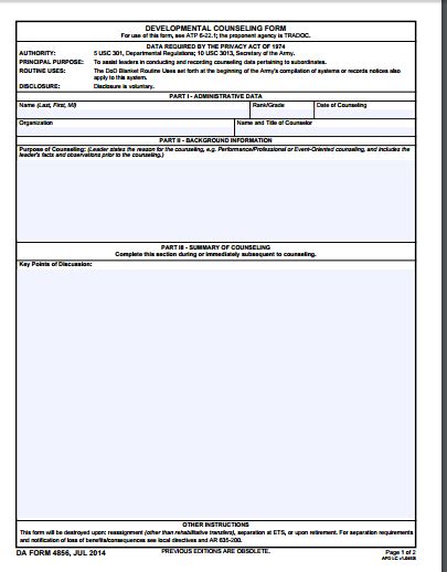 Fillable Da Form 4856 Army Pubs Printable Forms Free Online