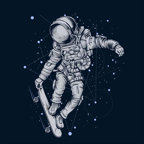Astronaut Skateboarding In Space Vector Art At Vecteezy