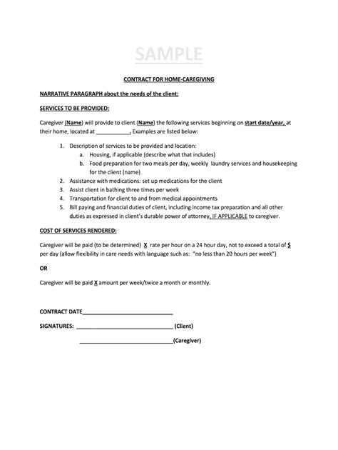 Free Caregiver Contract Template Free Printable Templates