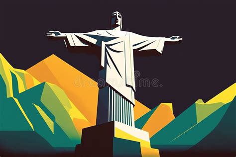 Illustration Of Christ The Redeemer Statue In Rio De Janeiro Brazil