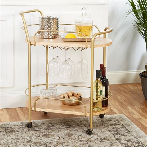 Wyndham Two Tier Steel Rolling Bar Cart With Handles