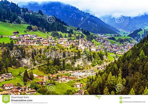 Alpine Village In The Dolomites Italy Stock Image Image