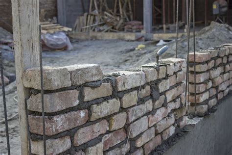 New Foundation Brick Wall Building And Construction Concept Stock