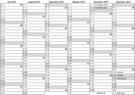 Skriv ut kalender for hvilket som helst år eller måneder. Kalender 2019, 2:a halvår
