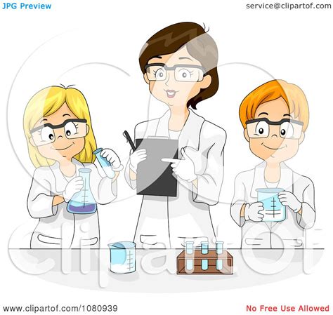 Clipart Female Teacher Overlooking Students And Their Science