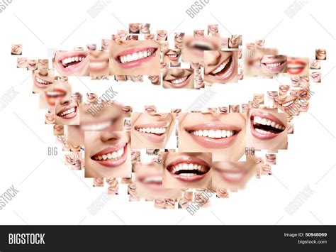 Smile Collage Of Perfect Smiling Faces Closeup Conceptual Set Of